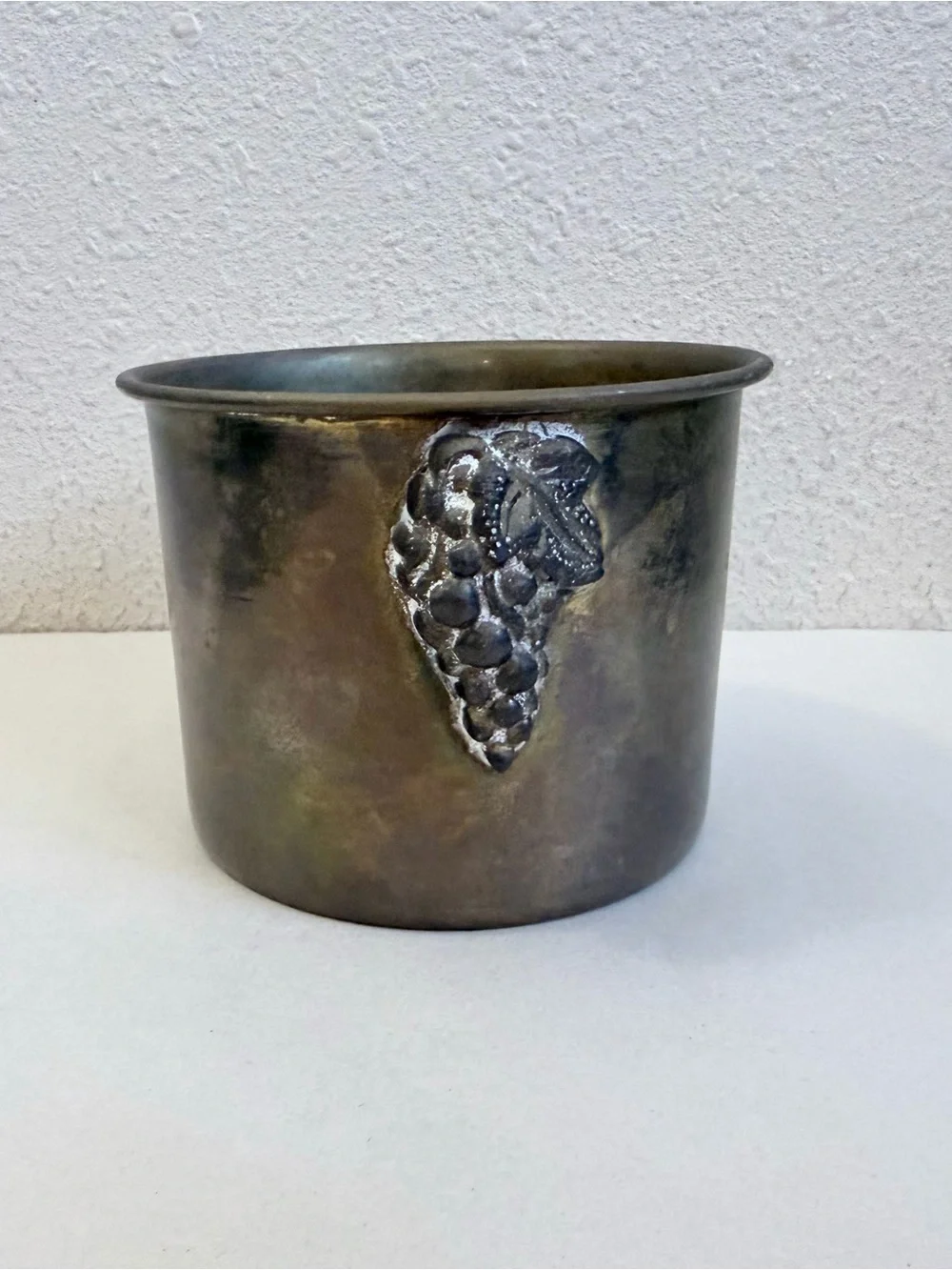 Antique Brass Bronze Cachepot Decorative Vessel Grape Motif Handles c.1900